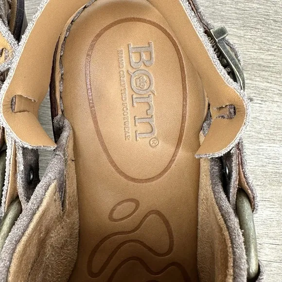 Born Hudson Slingback Clogs Taupe Leather Women's Size 7 Harness Square Toe