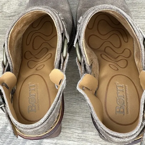 Born Hudson Slingback Clogs Taupe Leather Women's Size 7 Harness Square Toe