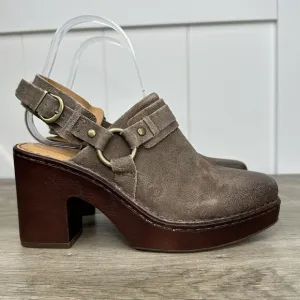 Born Hudson Slingback Clogs Taupe Leather Women's Size 7 Harness Square Toe