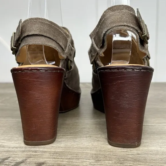 Born Hudson Slingback Clogs Taupe Leather Women's Size 7 Harness Square Toe
