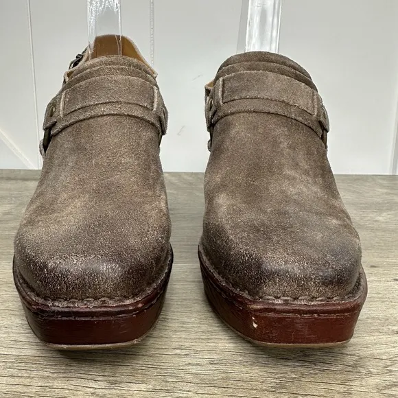 Born Hudson Slingback Clogs Taupe Leather Women's Size 7 Harness Square Toe
