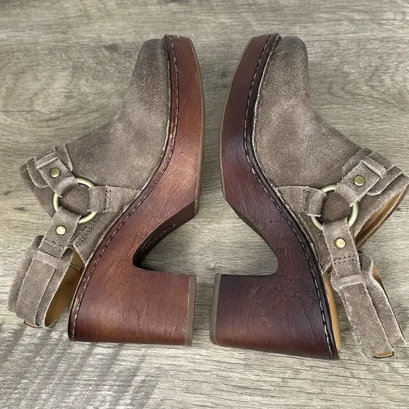 Born Hudson Slingback Clogs Taupe Leather Women's Size 7 Harness Square Toe