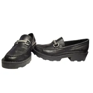 BORN Women's‎ Horsebit Y2K Chunky Goth/Punk Lug Sole Black Leather Loafer Sz 6.5