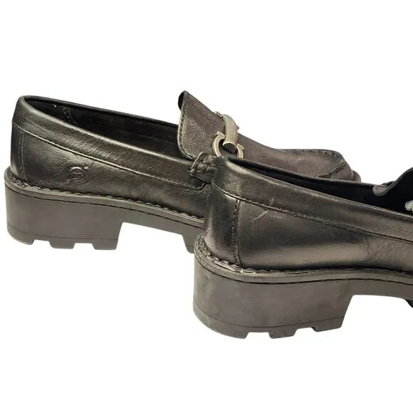 BORN Women's‎ Horsebit Y2K Chunky Goth/Punk Lug Sole Black Leather Loafer Sz 6.5