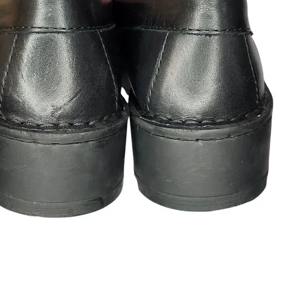 BORN Women's‎ Horsebit Y2K Chunky Goth/Punk Lug Sole Black Leather Loafer Sz 6.5