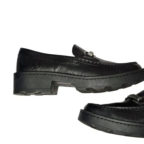 BORN Women's‎ Horsebit Y2K Chunky Goth/Punk Lug Sole Black Leather Loafer Sz 6.5