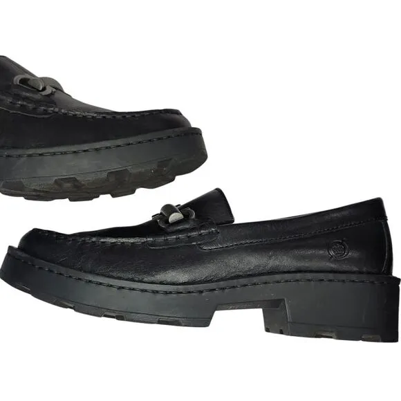 BORN Women's‎ Horsebit Y2K Chunky Goth/Punk Lug Sole Black Leather Loafer Sz 6.5