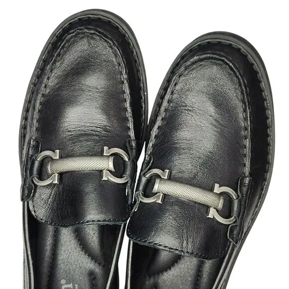 BORN Women's‎ Horsebit Y2K Chunky Goth/Punk Lug Sole Black Leather Loafer Sz 6.5
