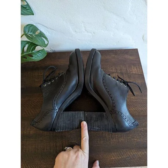 Born Women's Lace-up Leather Oxford Block Heel Booties - Size 8.5