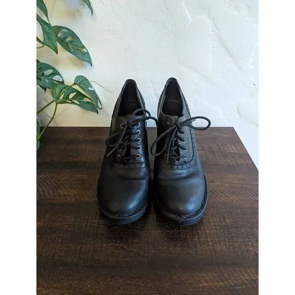 Born Women's Lace-up Leather Oxford Block Heel Booties - Size 8.5