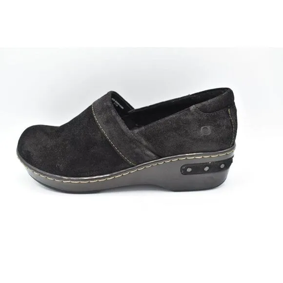 Born Womens Size 7 Bailie Black Suede Leather Closed Back Casual Slip On Clogs
