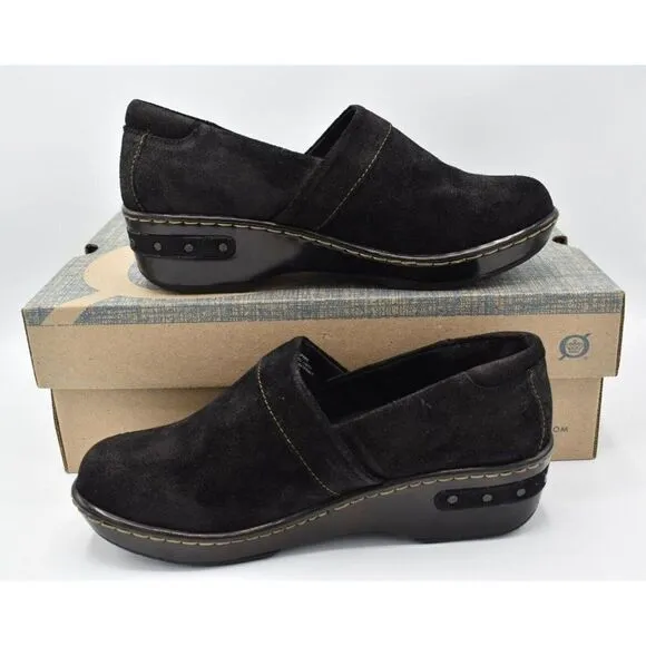 Born Womens Size 7 Bailie Black Suede Leather Closed Back Casual Slip On Clogs