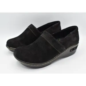 Born Womens Size 7 Bailie Black Suede Leather Closed Back Casual Slip On Clogs