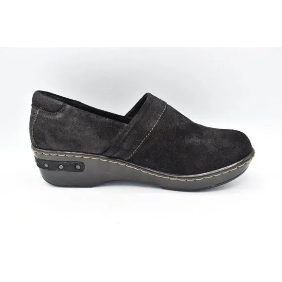 Born Womens Size 8 Bailie Black Suede Leather Closed Back Casual Slip On Clogs