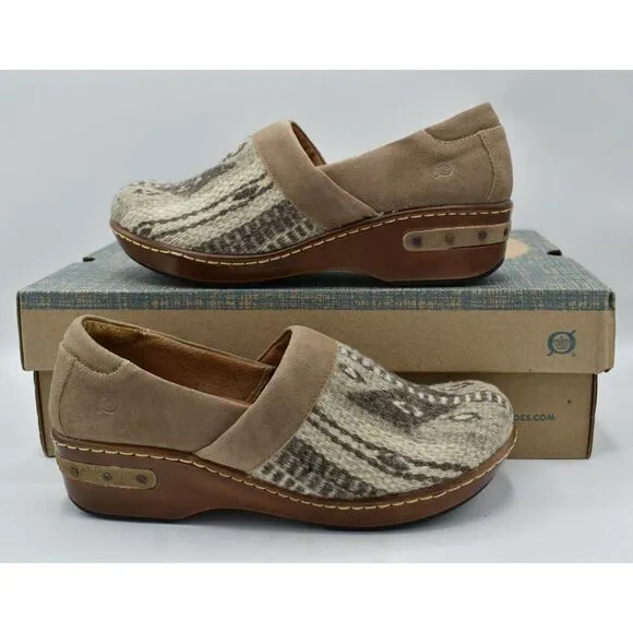 Born Womens Size 9.5 Bailie Taupe Birch Tribal Fabric Closed Back Casual Clogs