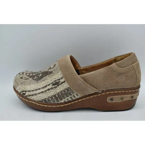 Born Womens Size 9.5 Bailie Taupe Birch Tribal Fabric Closed Back Casual Clogs