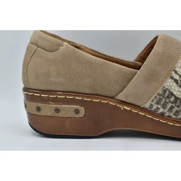 Born Womens Size 9.5 Bailie Taupe Birch Tribal Fabric Closed Back Casual Clogs