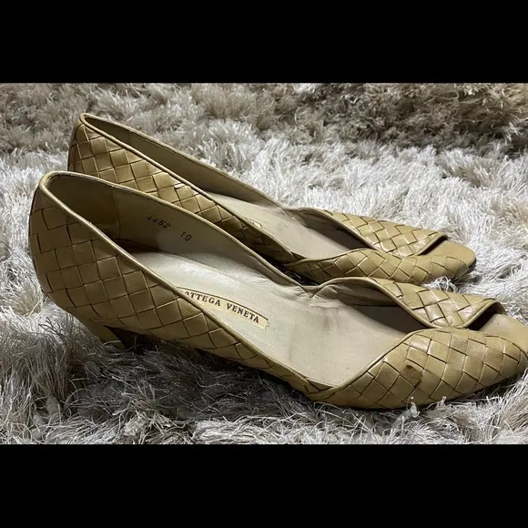 Bottega Veneta beige open toe heels.  Authentic.
