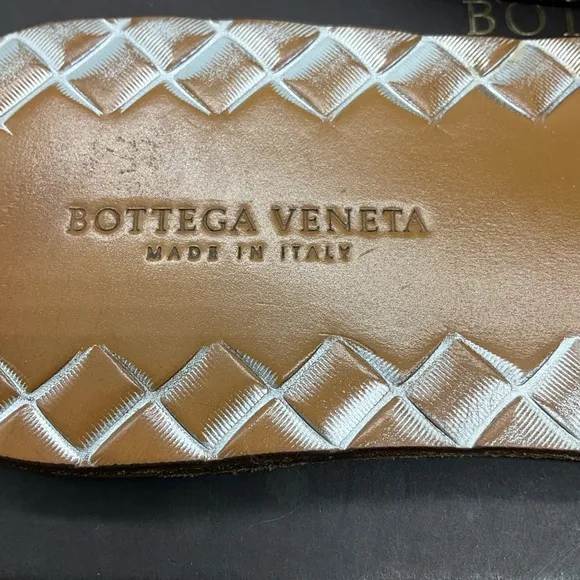 Bottega Veneta Metallic Silver Intrecciato Leather Flat Slides