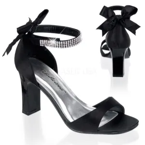 Bow Rhinestone Ankle High Heels Open Toe Black 7