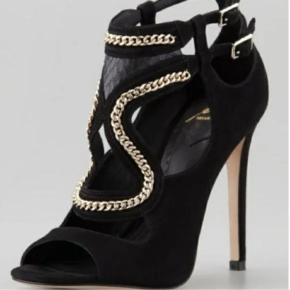 Brian Atwood Lollita Gold Chain High Heels