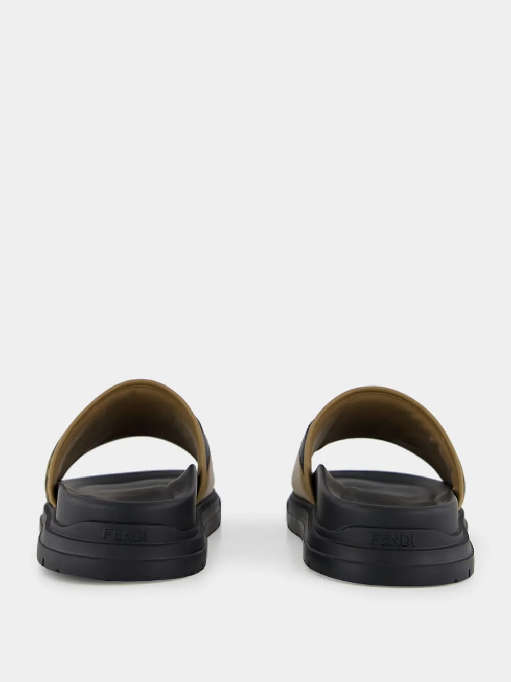 Brown FF Jacquard and Beige Leather Slides