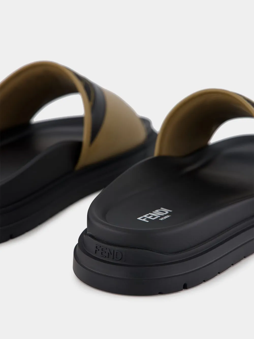 Brown FF Jacquard and Beige Leather Slides