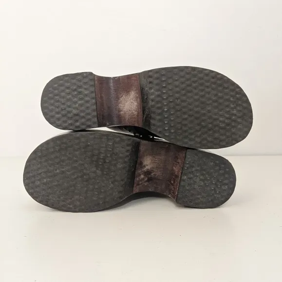 Brown Leather Chunky Wood Platform Studded Boho Clogs/Heels