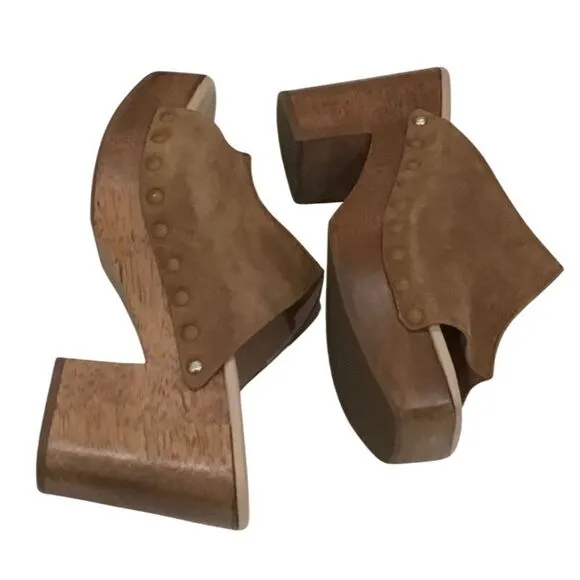 Brown Suede Clogs, Square-toe, Sam Edelman, Size 8.5