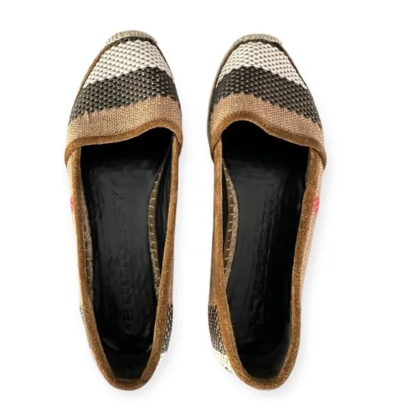 Burberry • Alport Icon Espadrille Suede Trim Woven Leather Slip On