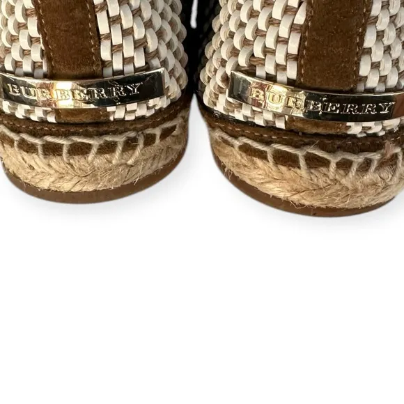 Burberry • Alport Icon Espadrille Suede Trim Woven Leather Slip On
