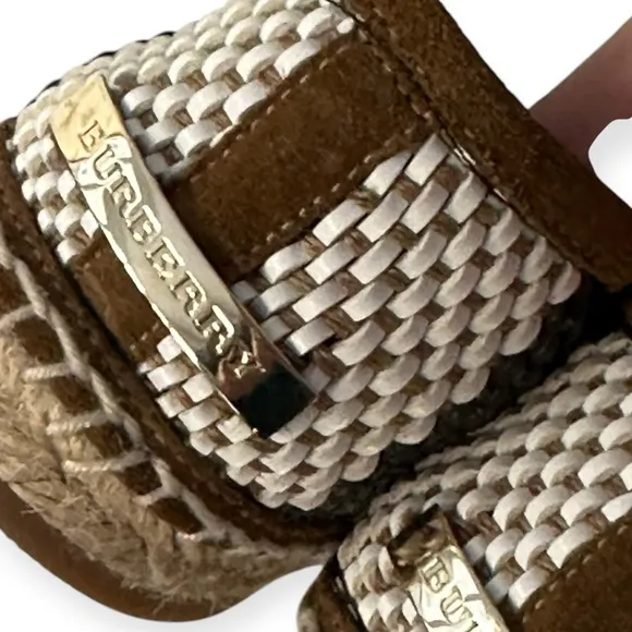 Burberry • Alport Icon Espadrille Suede Trim Woven Leather Slip On