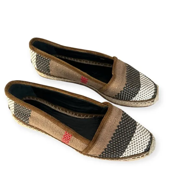 Burberry • Alport Icon Espadrille Suede Trim Woven Leather Slip On