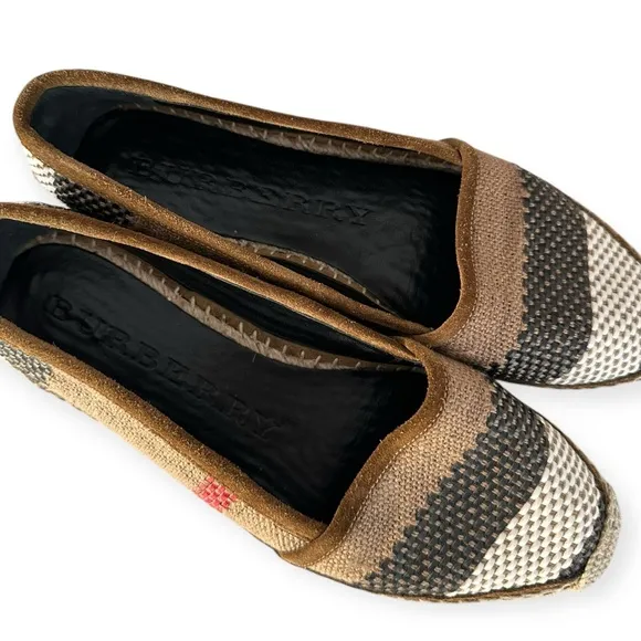 Burberry • Alport Icon Espadrille Suede Trim Woven Leather Slip On