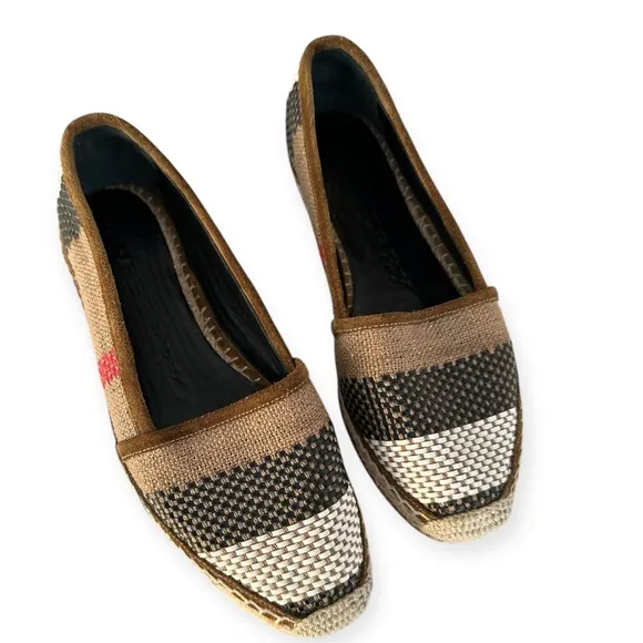 Burberry • Alport Icon Espadrille Suede Trim Woven Leather Slip On