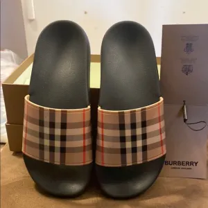 Burberry Checkered Slides with Black Sole