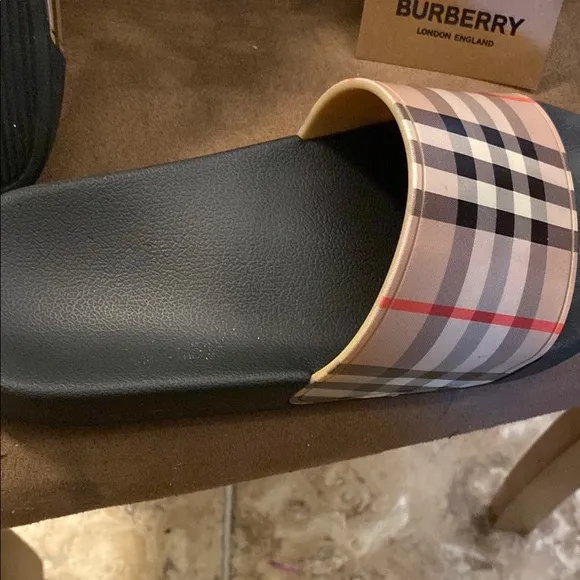 Burberry Checkered Slides with Black Sole