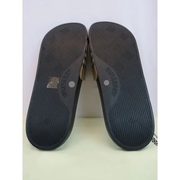 BURBERRY FURLEY BLACK RUBBER BEIGE VINTAGE IP CHECK LOGO SANDAL SLIDES 46 US 13