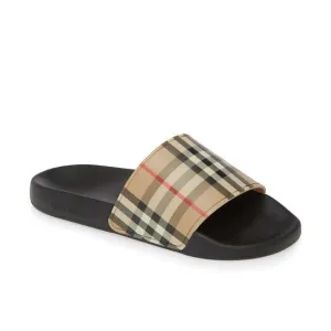 BURBERRY FURLEY BLACK RUBBER BEIGE VINTAGE IP CHECK LOGO SANDAL SLIDES 46 US 13