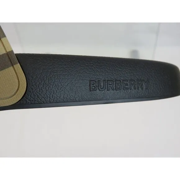 BURBERRY FURLEY BLACK RUBBER BEIGE VINTAGE IP CHECK LOGO SANDAL SLIDES 46 US 13
