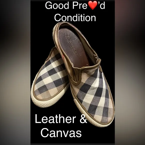 BURBERRY NOVA CHECK MULE/Slip On🔥Canvas/Leather🔥GUC/size 38🇬🇧 7.5-8🇺🇸WOW👀