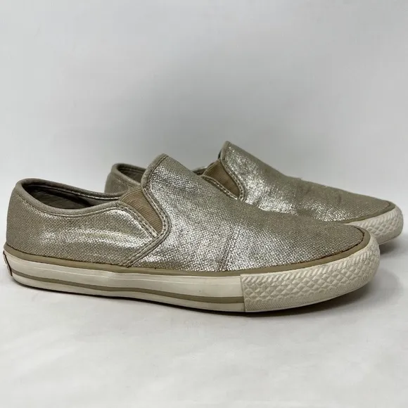 Burberry Women's Metallic Light Gold Speckle Slip On Sneaker Shoes Sz.8 US/39