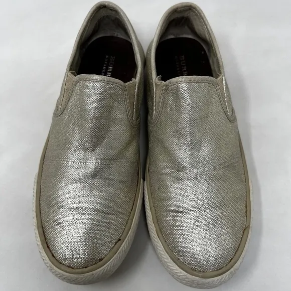 Burberry Women's Metallic Light Gold Speckle Slip On Sneaker Shoes Sz.8 US/39
