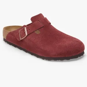 Burkenstocks Boston Red Suede Soft Foodbed Slip-On Clogs