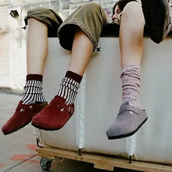 Burkenstocks Boston Red Suede Soft Foodbed Slip-On Clogs