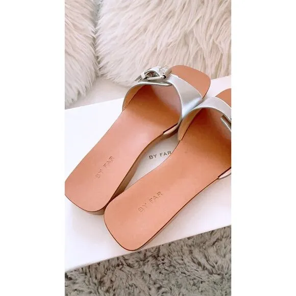 BY FAR Sam buckled metallic leather slides size 38
