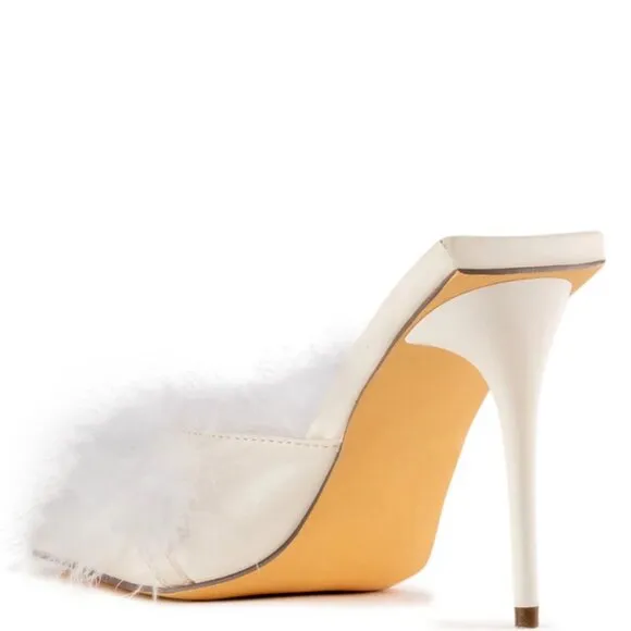 Callie Summer Bling Bride: White Feathered &amp; Flirty Stiletto Heel 7 8 9 10