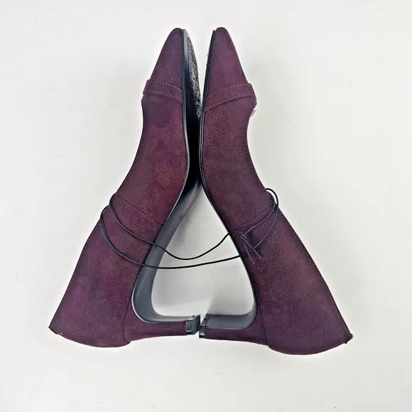Calvin Klein Avita2-R Burgandy Suede Brass Buckle Slip On Heels Pumps 8M Classy