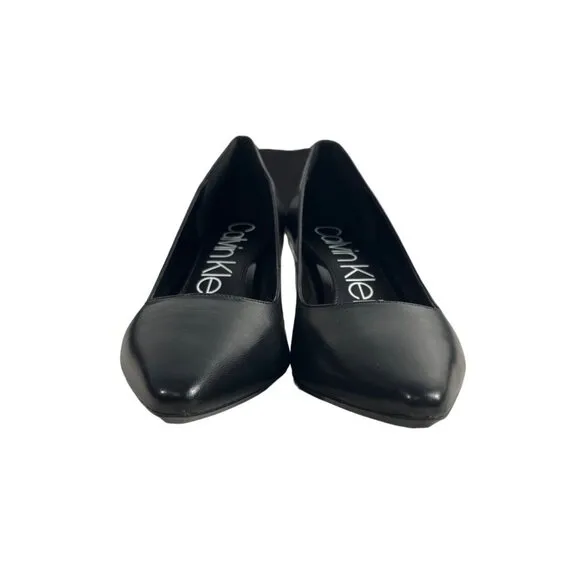 Calvin Klein Women's Black Leather Nita Kid Skin Block Heels Sz 9.5 - NWB