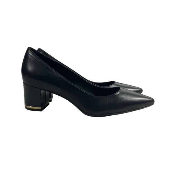 Calvin Klein Women's Black Leather Nita Kid Skin Block Heels Sz 9.5 - NWB